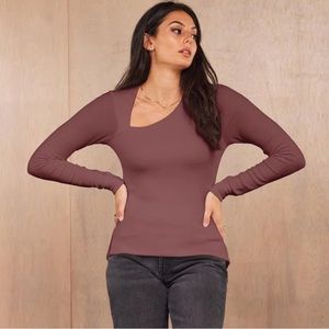 LA Made Burgundy Long Sleeve Asymmetrical Neckline